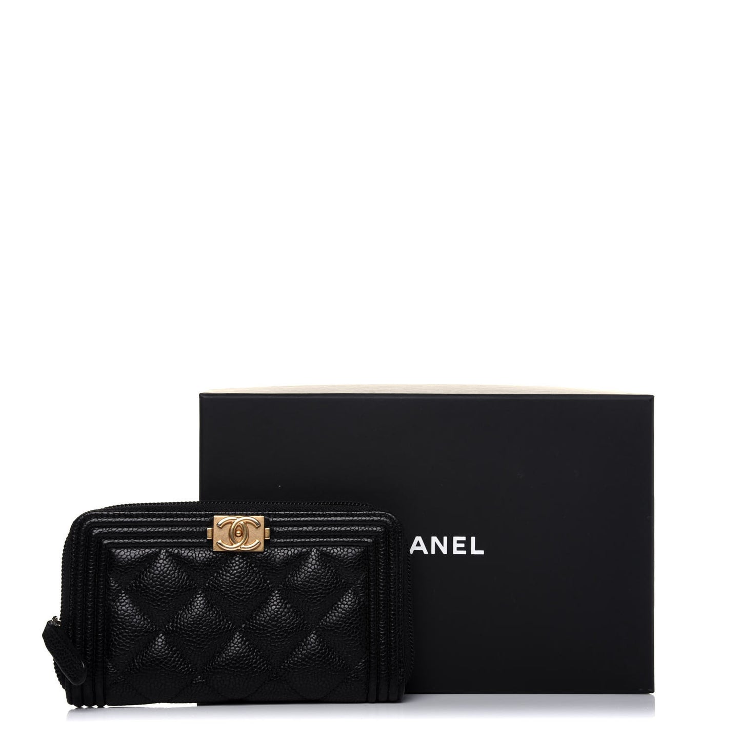 Caviar Quilted Small Boy Zip Around Wallet Black