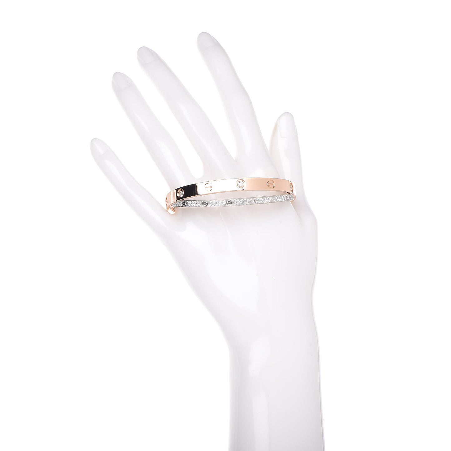 18K Pink White Gold Diamond Double LOVE Paved Bracelet 17