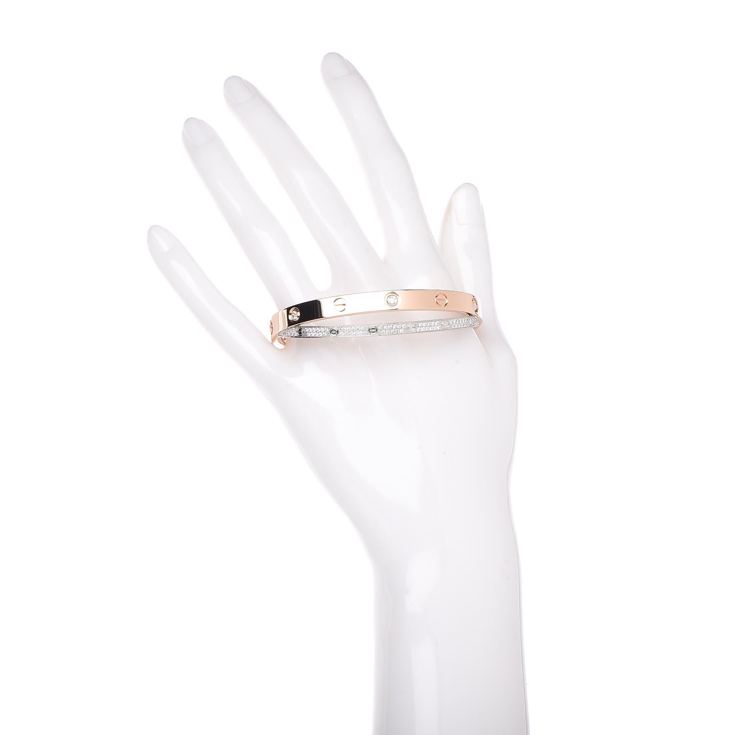 Cartier 18K Pink White Gold Diamond Double LOVE Paved Bracelet 17 2 of 8