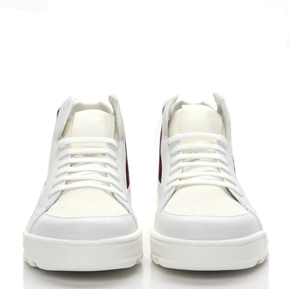 Fendi Vitello Technical Fabric FF Mens High Top Sneakers 8 Ultra White White Rosso Cardinale Black 2 of 7