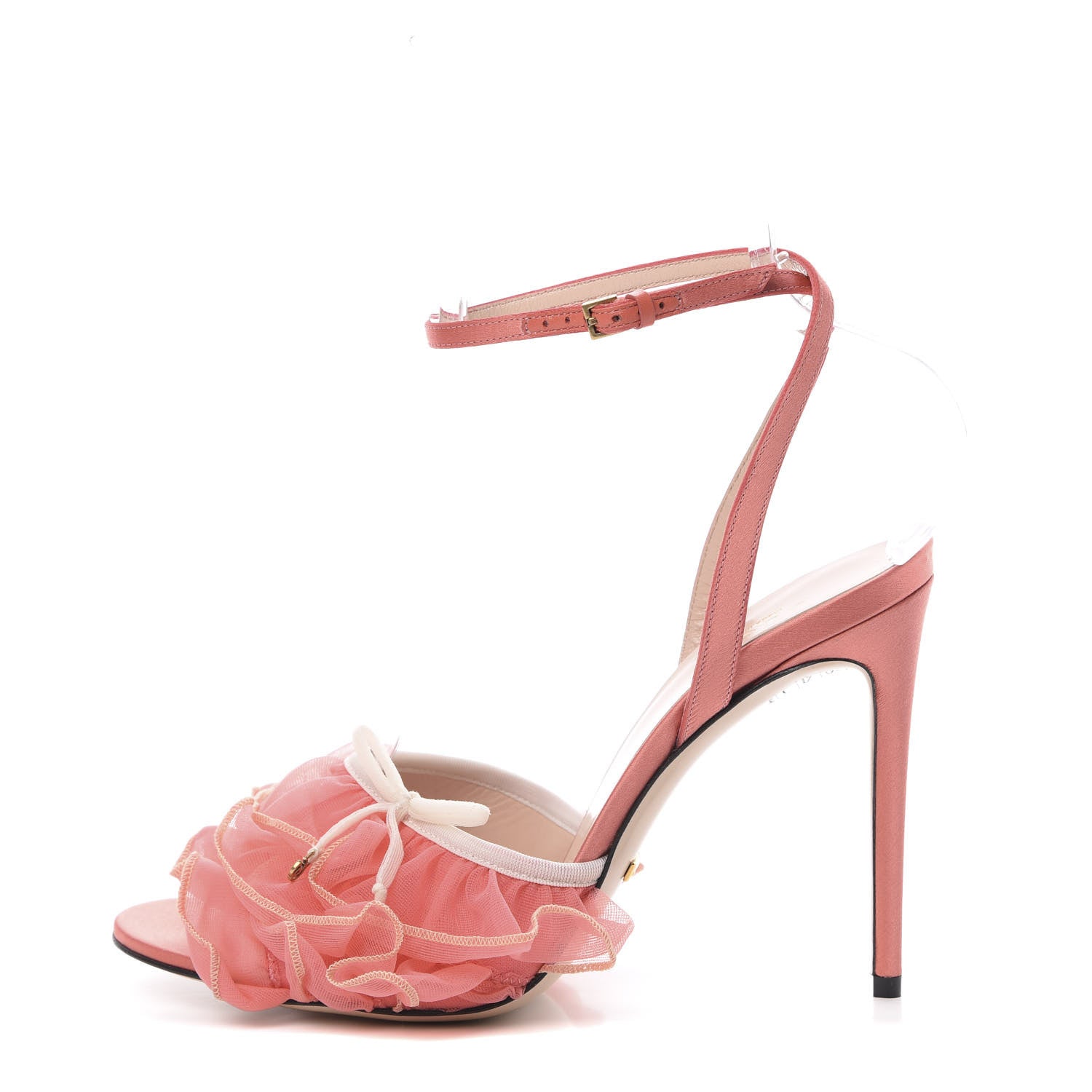 Gucci Tulle Ruffle High Heel Slingback Sandals 39.5 Peach White 1 of 7