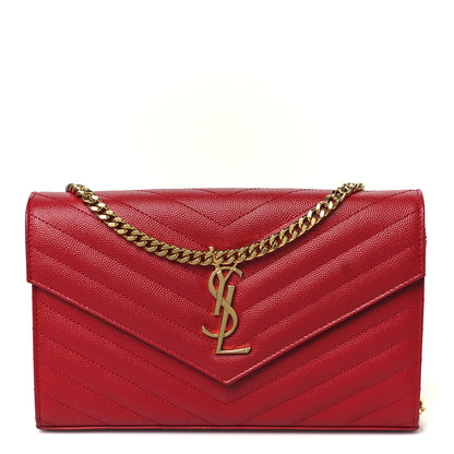 Saint Laurent Grain De Poudre Matelasse Chevron Monogram Chain Wallet Rouge Eros 1 of 10