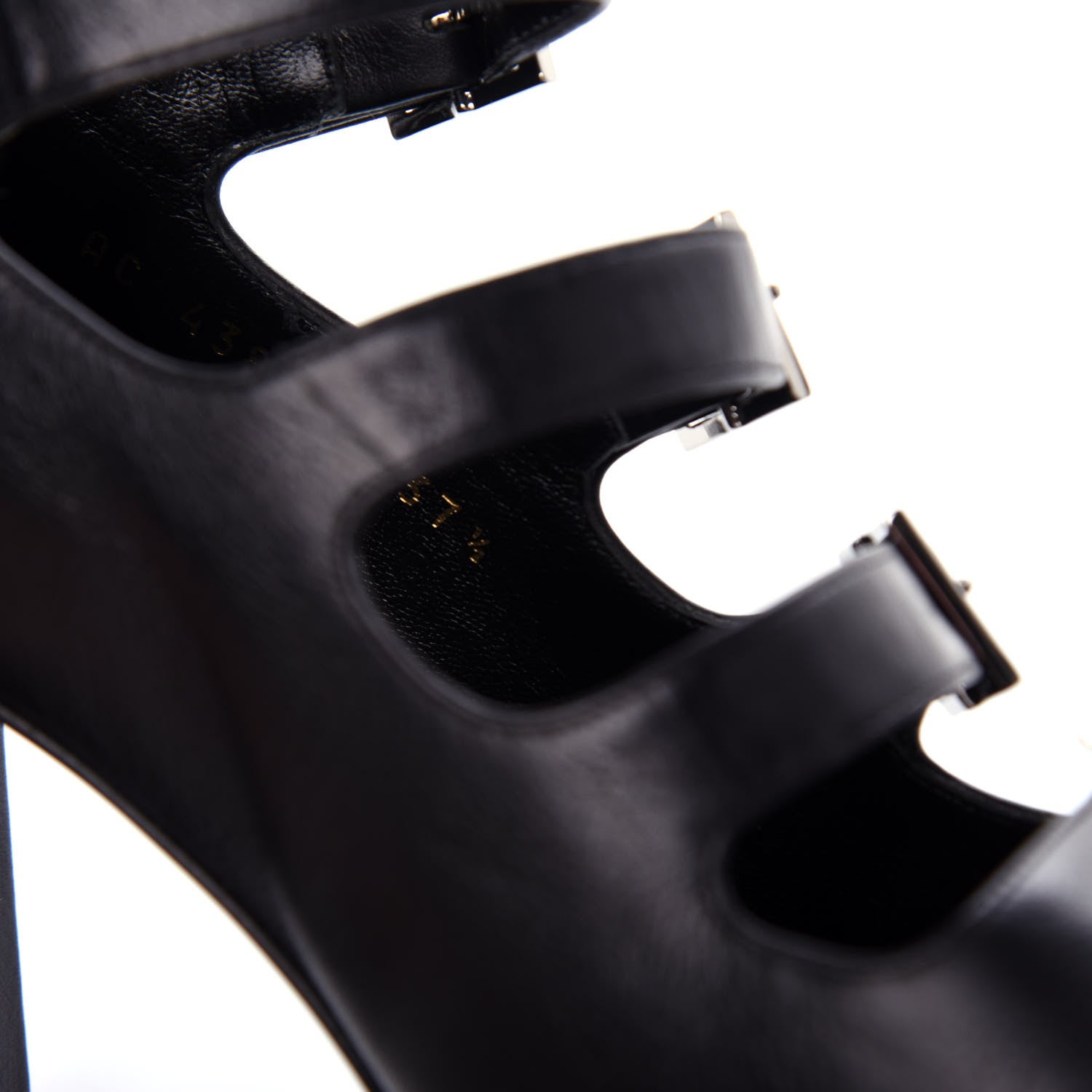 Saint Laurent Calfskin Babies 90 Multi Strap Sandal 37.5 Black 10 of 11
