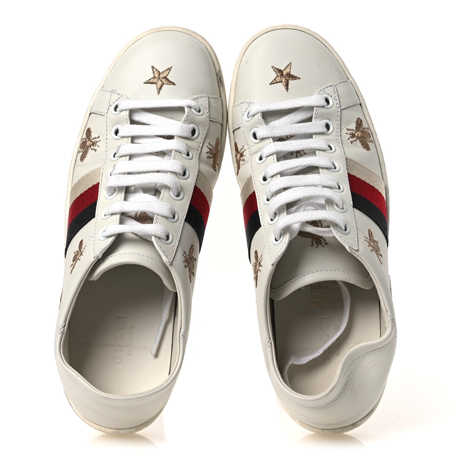Gucci Calfskin Bee Star Embroidered Sylvie Web Ace Sneakers 35.5 White 2 of 12