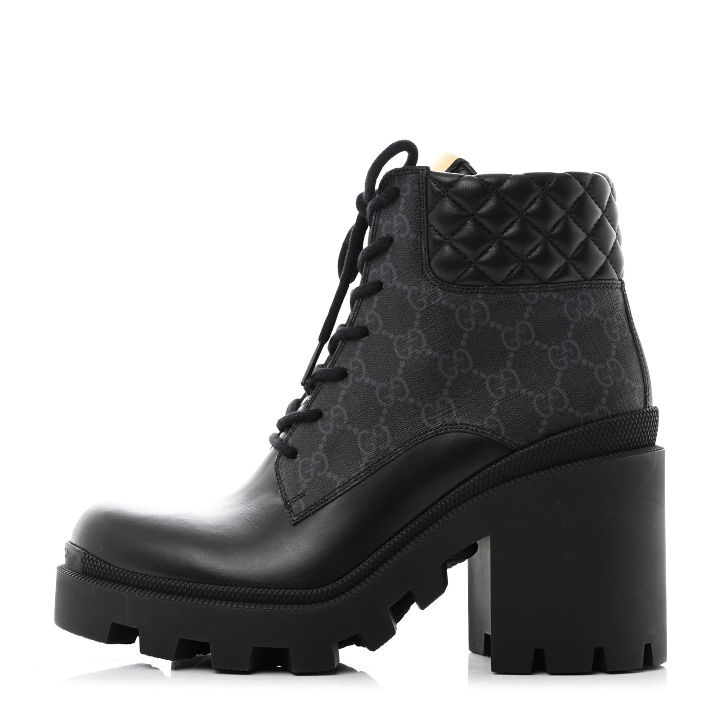 Calfskin GG Supreme Monogram Nappa Quilted Lace Up Ankle Boots 40 Black