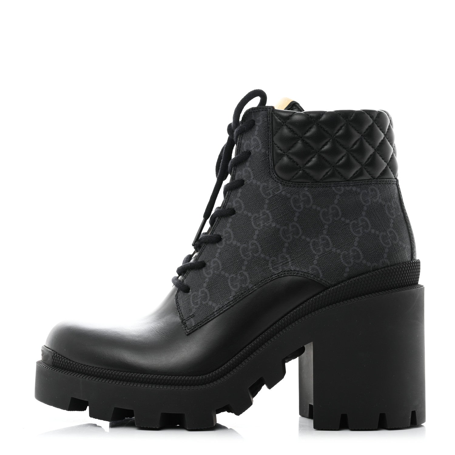 Gucci Calfskin GG Supreme Monogram Nappa Quilted Lace Up Ankle Boots 40 Black 1 of 8