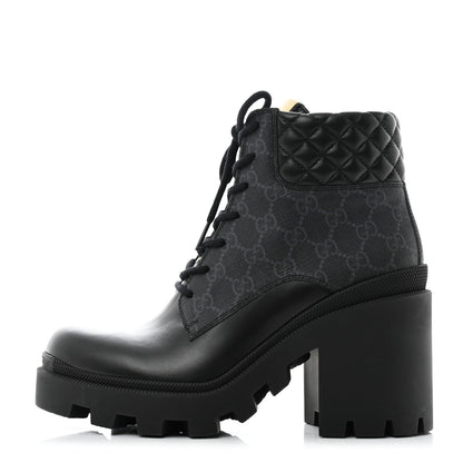 Gucci Calfskin GG Supreme Monogram Nappa Quilted Lace Up Ankle Boots 40 Black 1 of 8