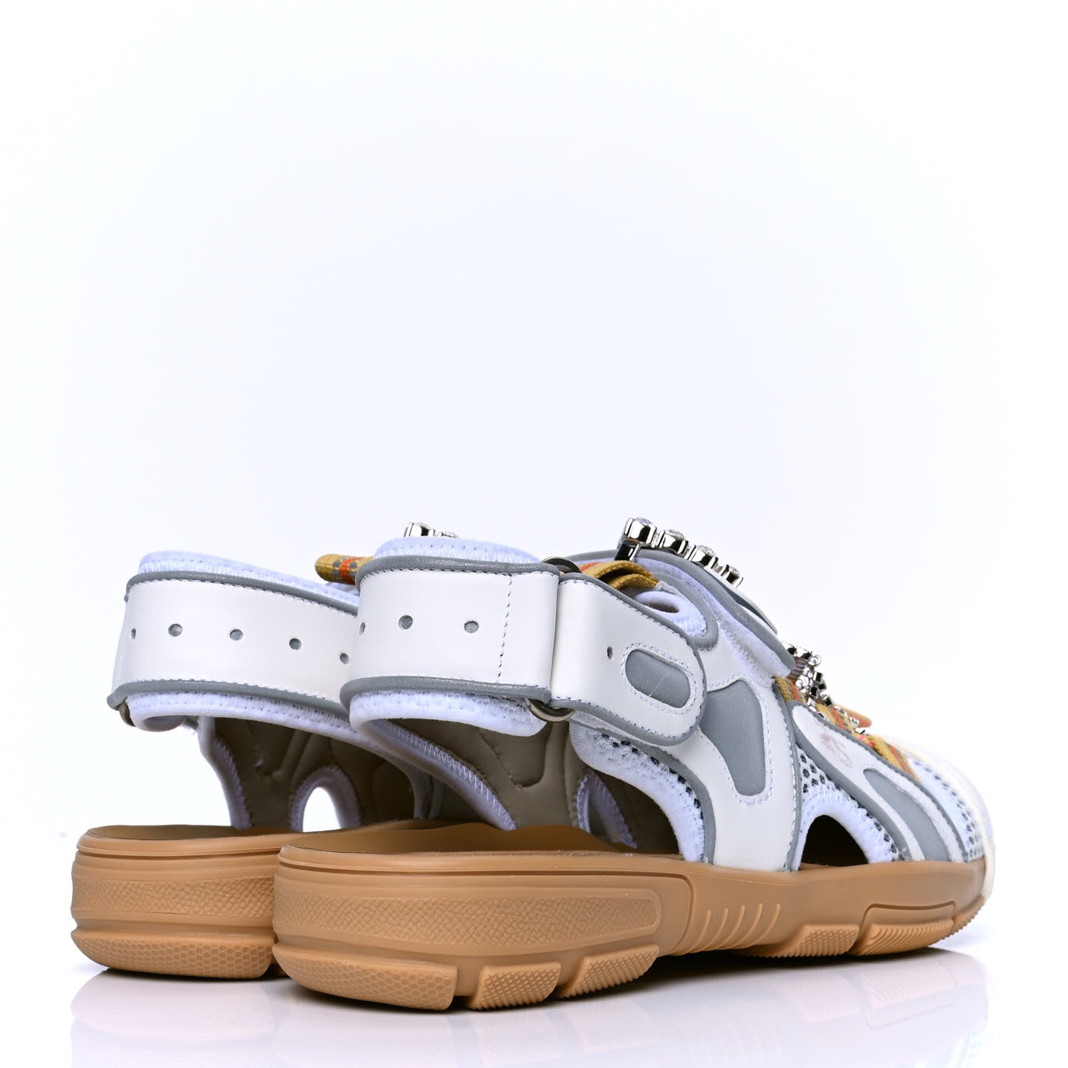 Gucci Mesh Fabric Tinsel Sport Sandals 35.5 White Silver 3 of 4