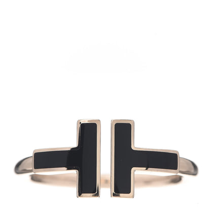 Tiffany 18K Rose Gold Black Onyx T Wire Ring 52 6 1 of 6