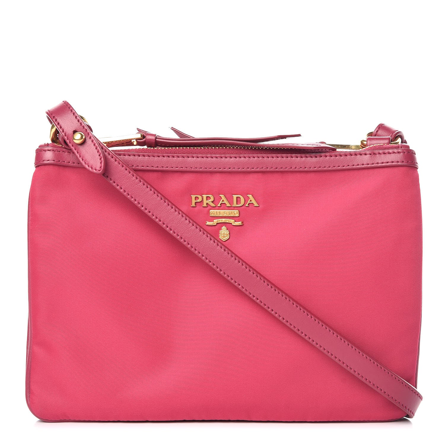 Prada Tessuto Nylon Soft Calf Double Zip Crossbody Bag Ibisco 1 of 9