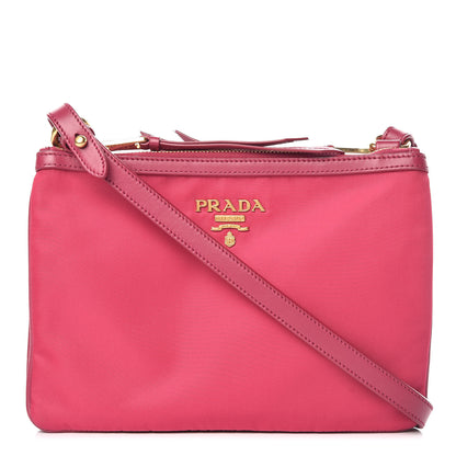 Prada Tessuto Nylon Soft Calf Double Zip Crossbody Bag Ibisco 1 of 9