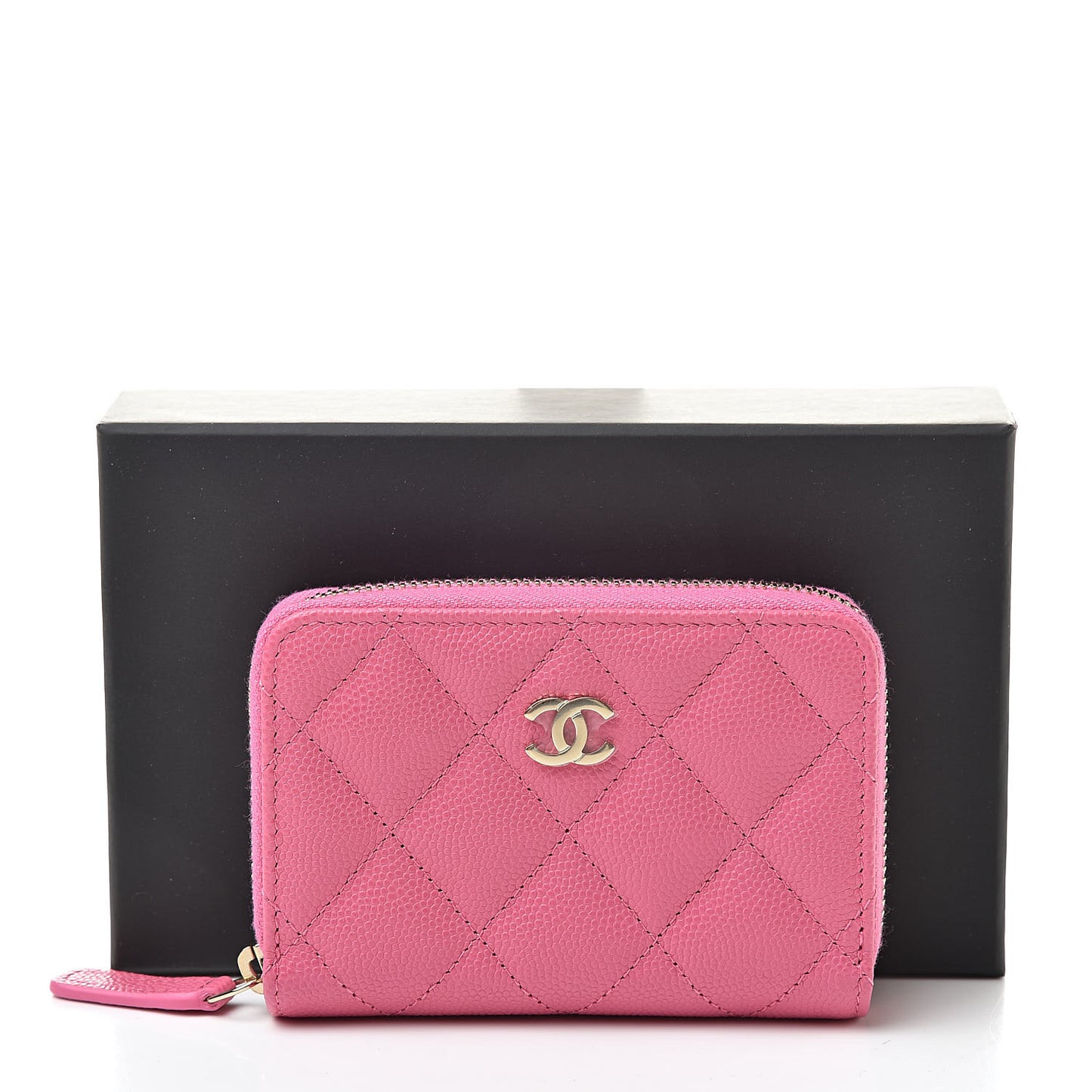 Caviar Quilted Zip Coin Purse Pink