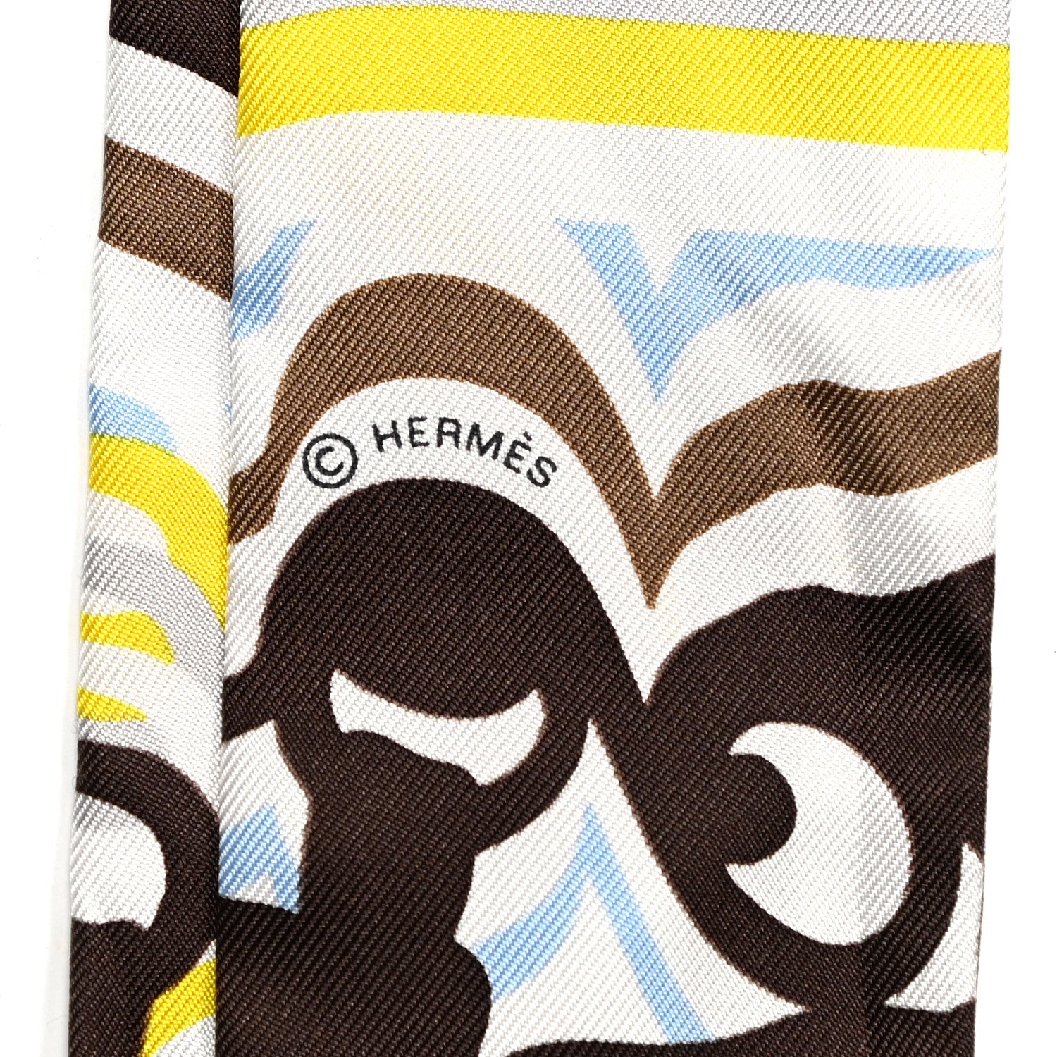 Hermes Silk Brides De Gala Shadow Twilly Marron White Jaune 4 of 5