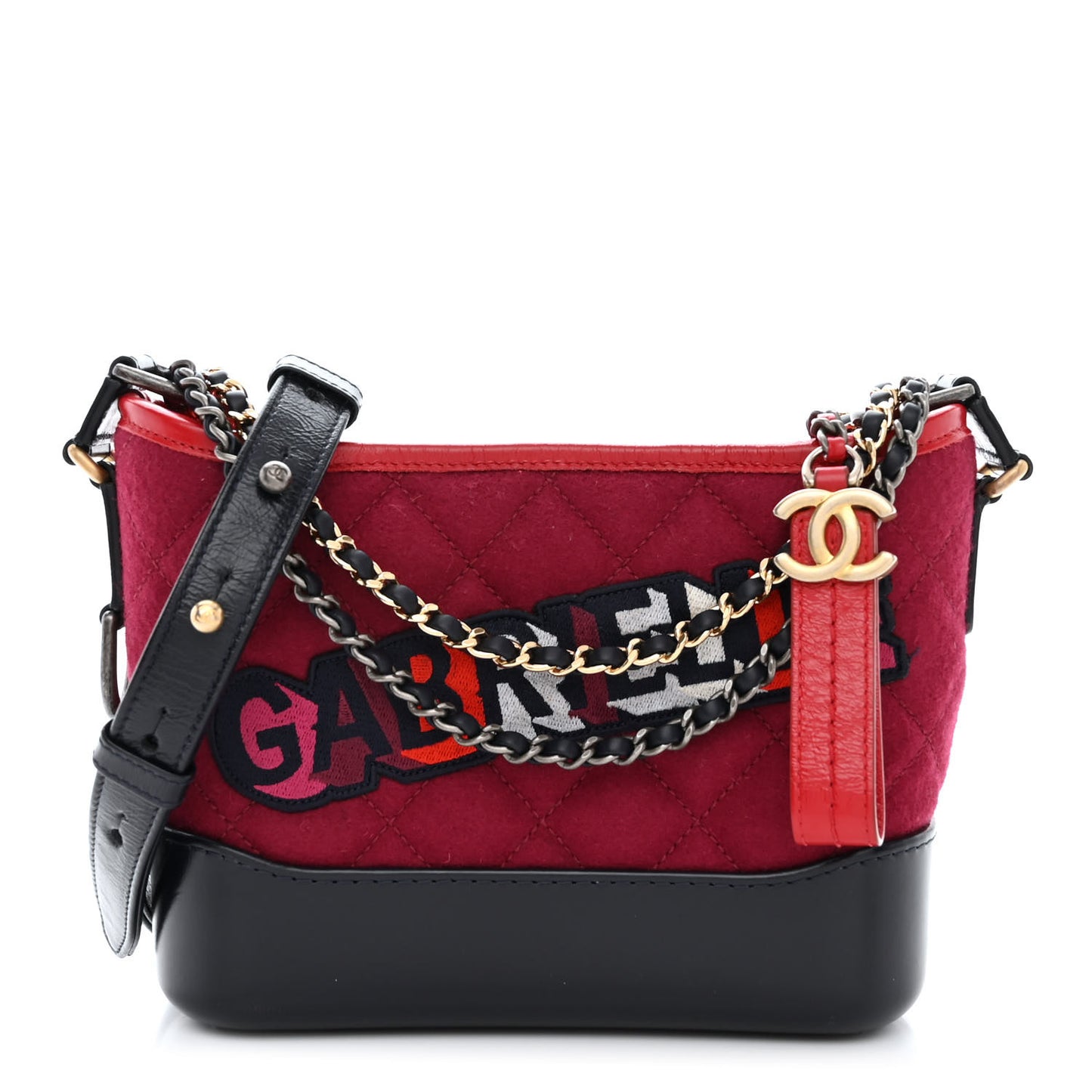 Wool Calfskin Quilted Small Gabrielle Hobo Red