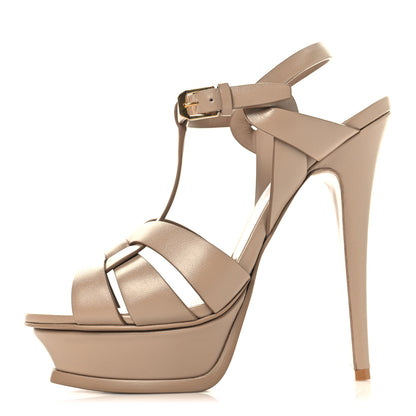 Saint Laurent Calfskin Tribute 105 Platform Sandals 37.5 Dark Beige 1 of 10