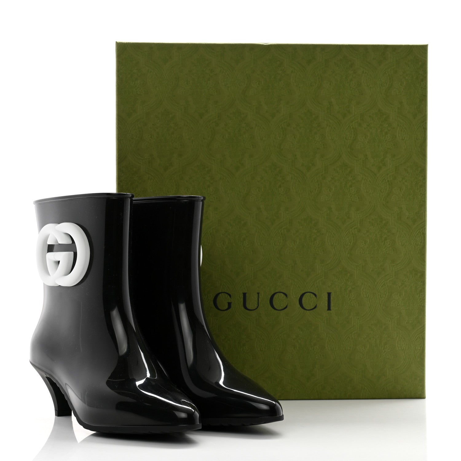 Gucci Rubber Womens Interlocking G Ankle Boot Pumps 37 Black Great White 10 of 10