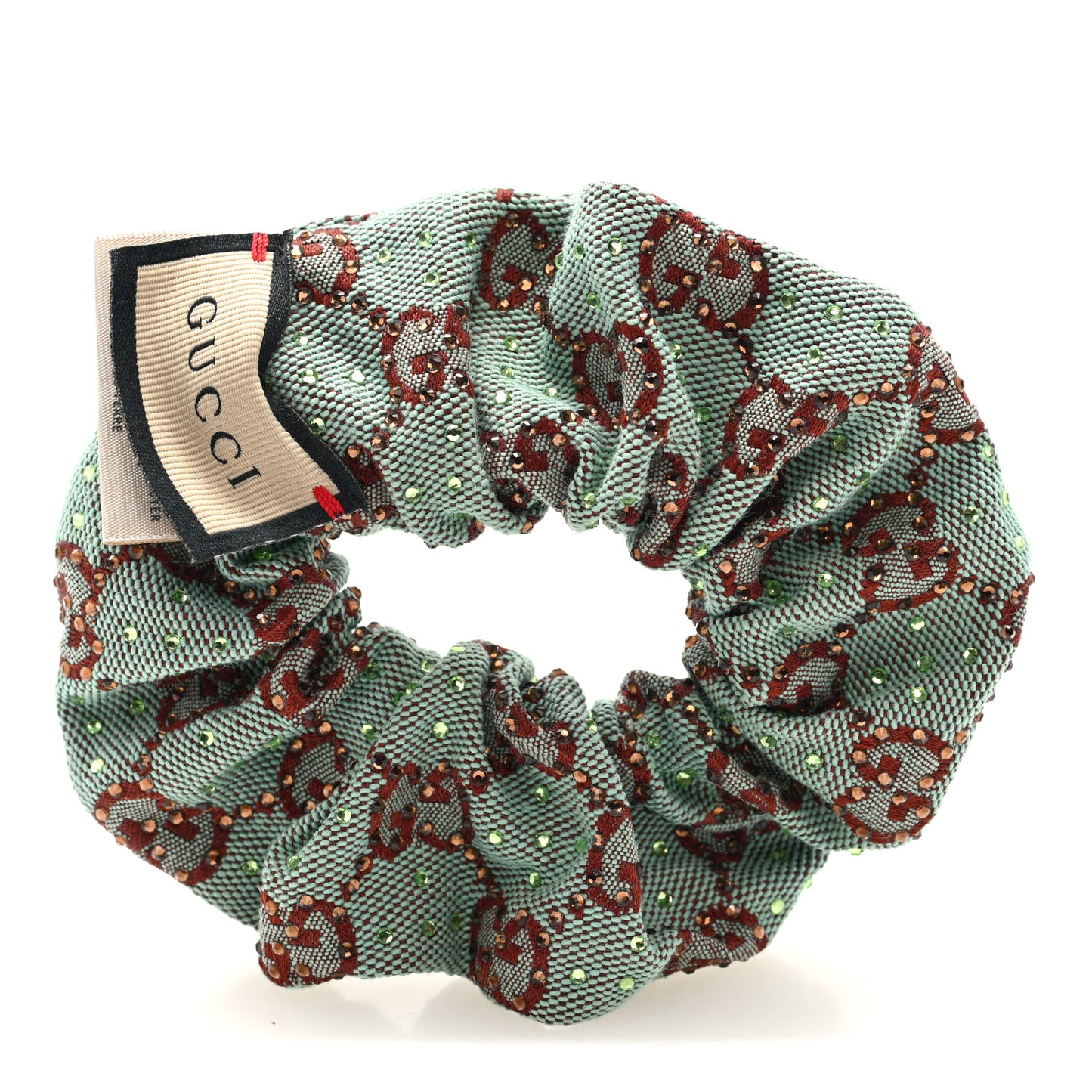 GG Canvas Crystal Monogram Scrunchie Hair Tie Bluette Red