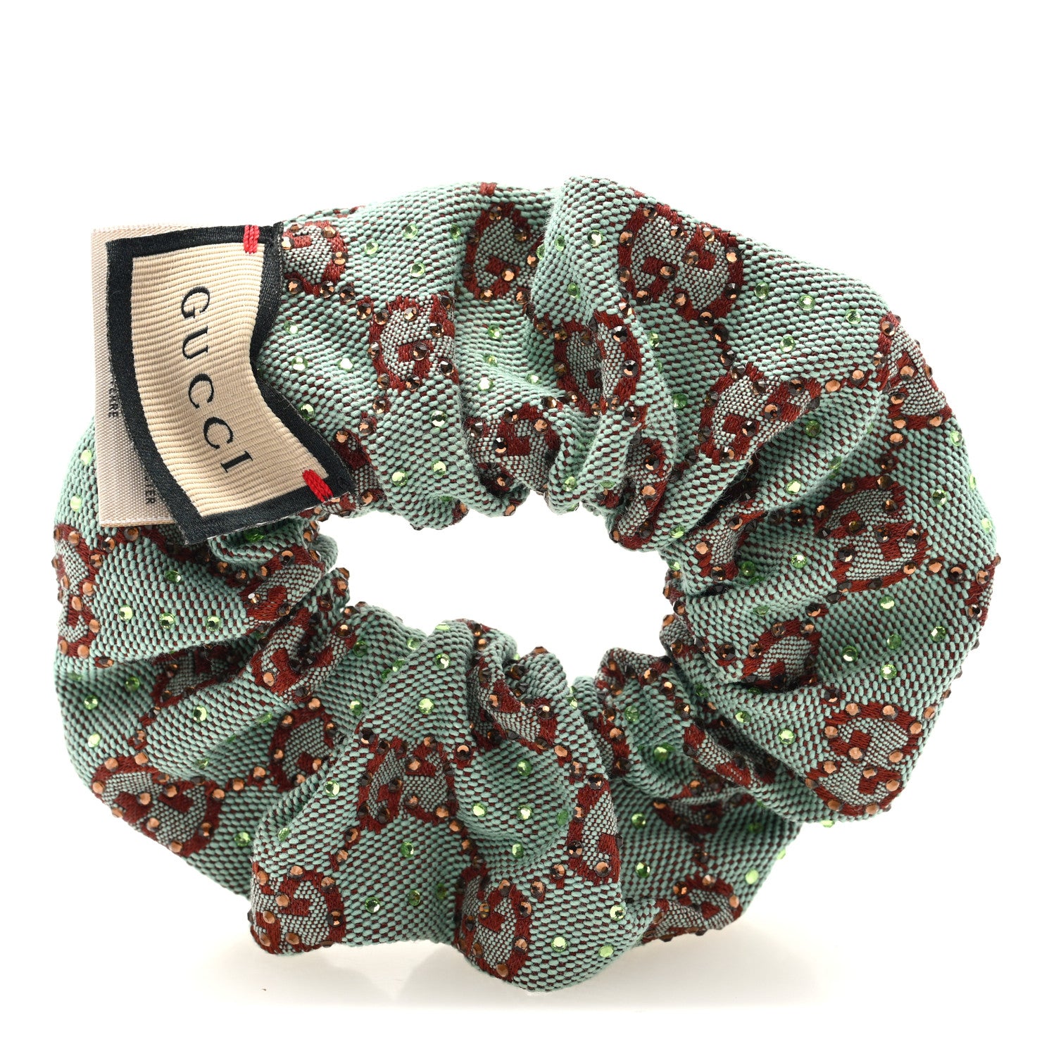 Gucci GG Canvas Crystal Monogram Scrunchie Hair Tie Bluette Red 2 of 4