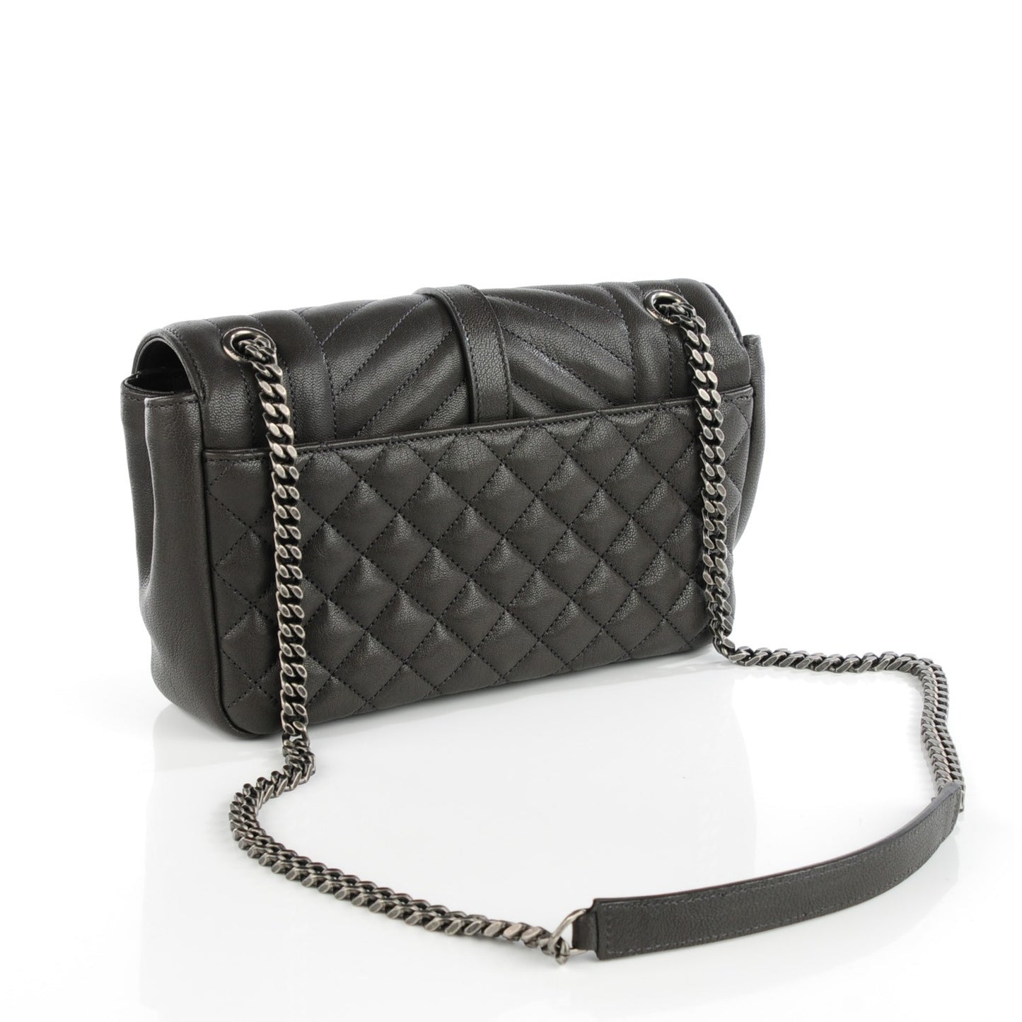 Sheepskin Tri-Quilt Monogram Medium College Bag Dark Grey