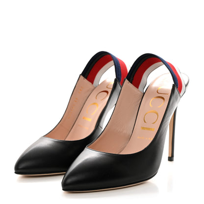 Gucci Malaga Kid Web Sylvie High Heel Slingback Pumps 39 Black 3 of 9