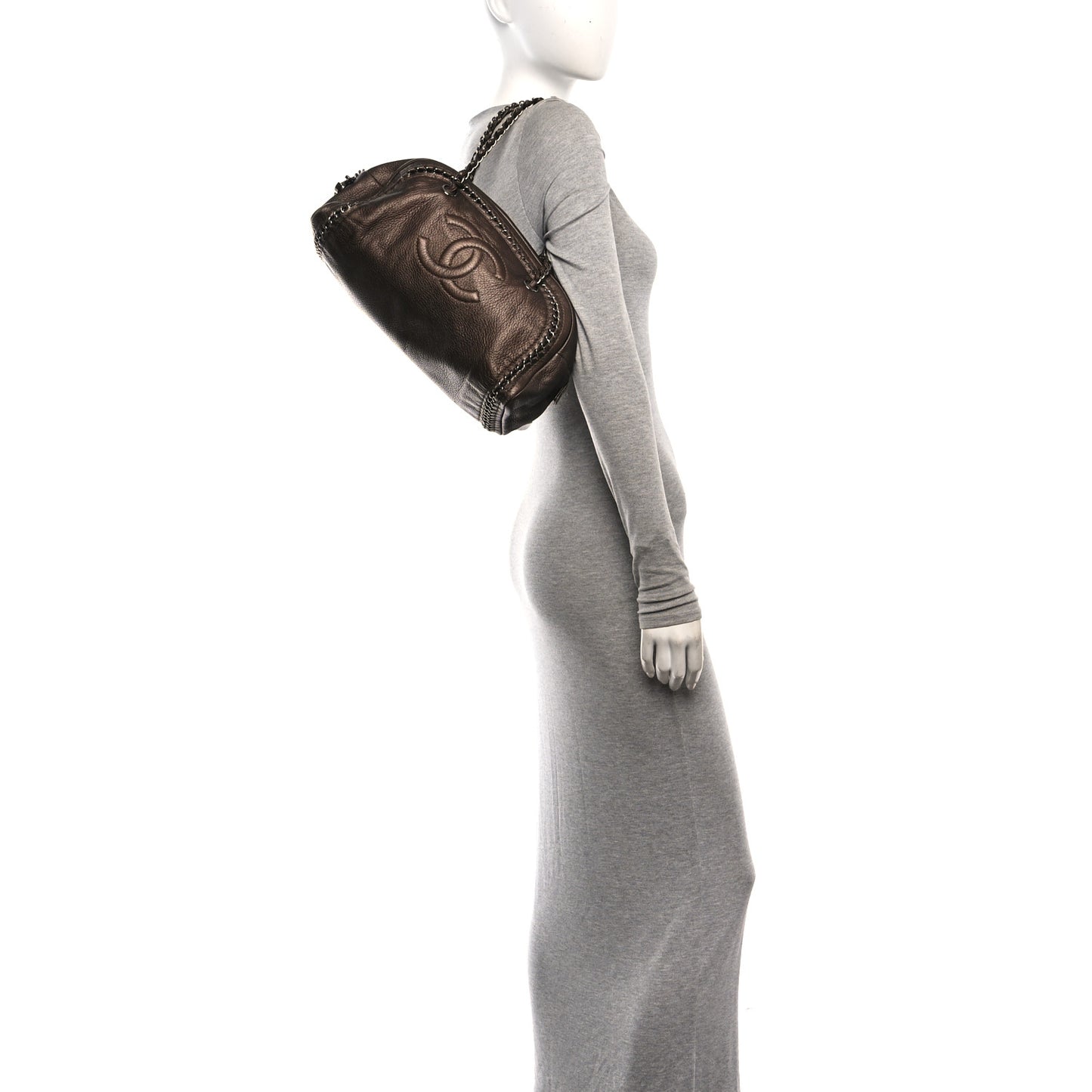 Metallic Goatskin Medium Luxe Ligne Bowler Bronze