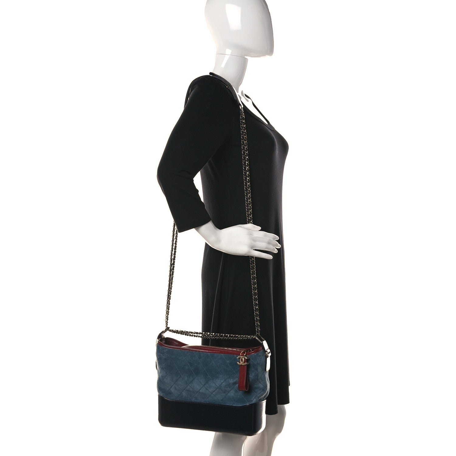 Chanel Suede Calfskin Quilted Medium Gabrielle Hobo Blue 2 of 15