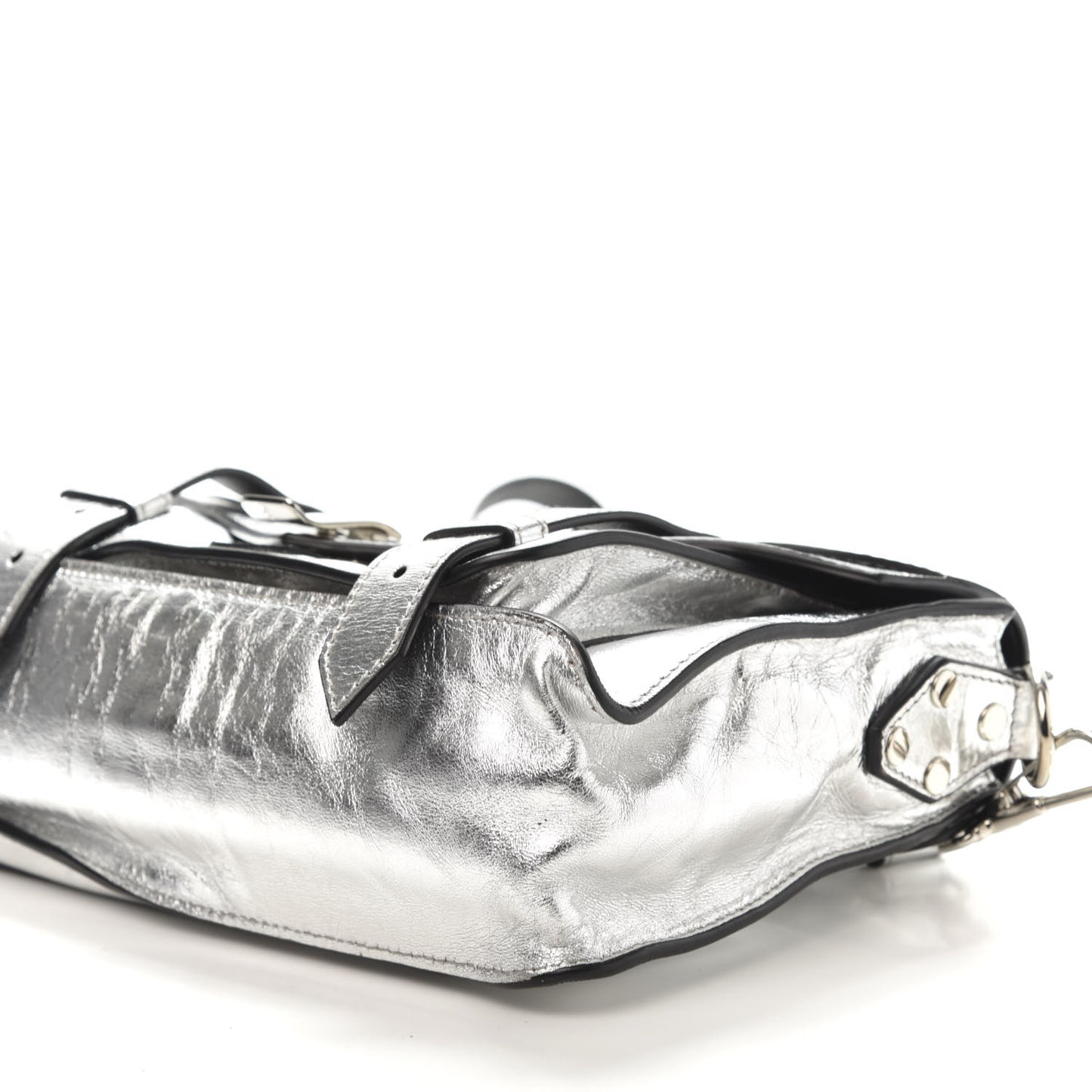 Metallic Lambskin PS1 Tiny Satchel Silver