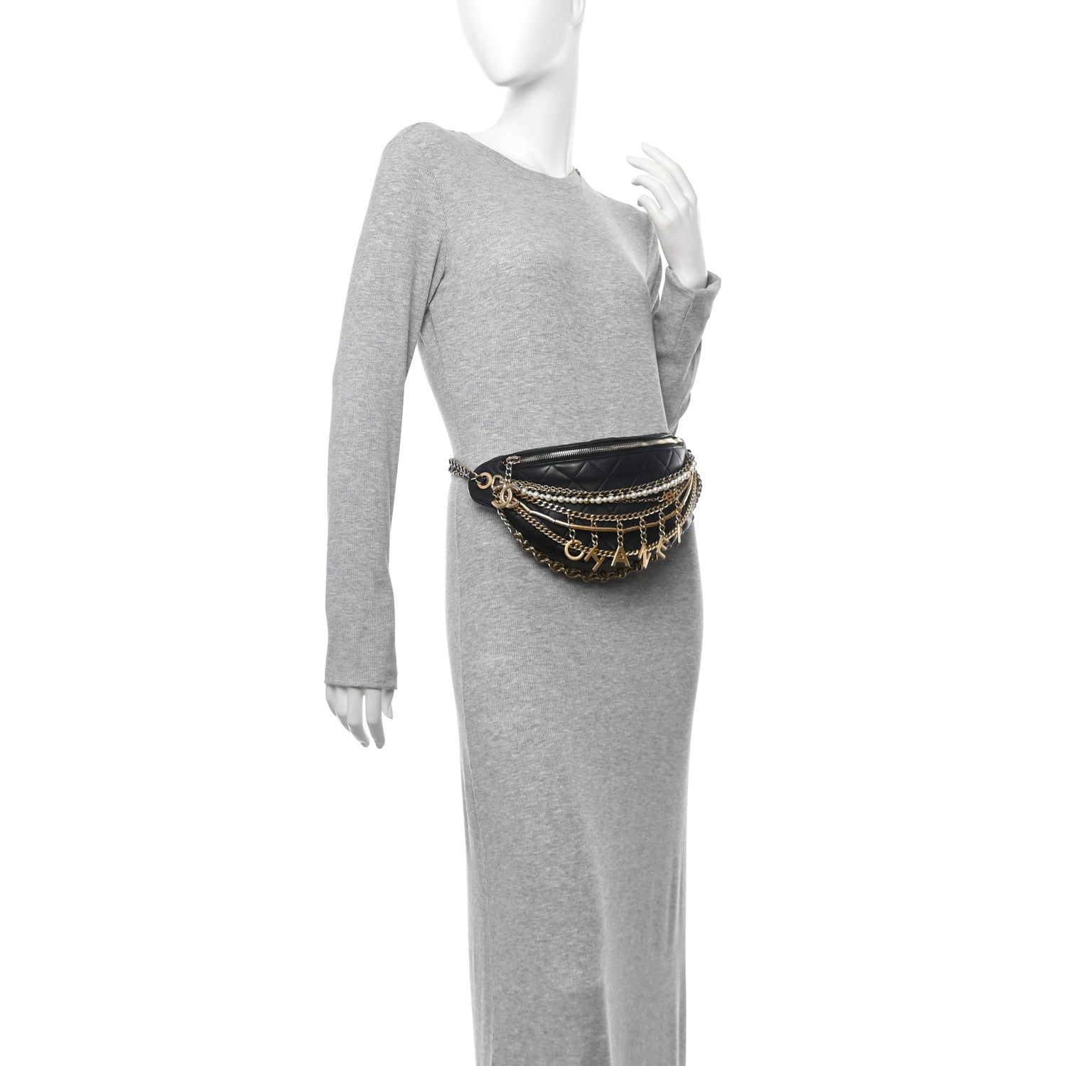 Chanel Lambskin Quilted All About Chains Waist Belt Bag Black 2 of 10