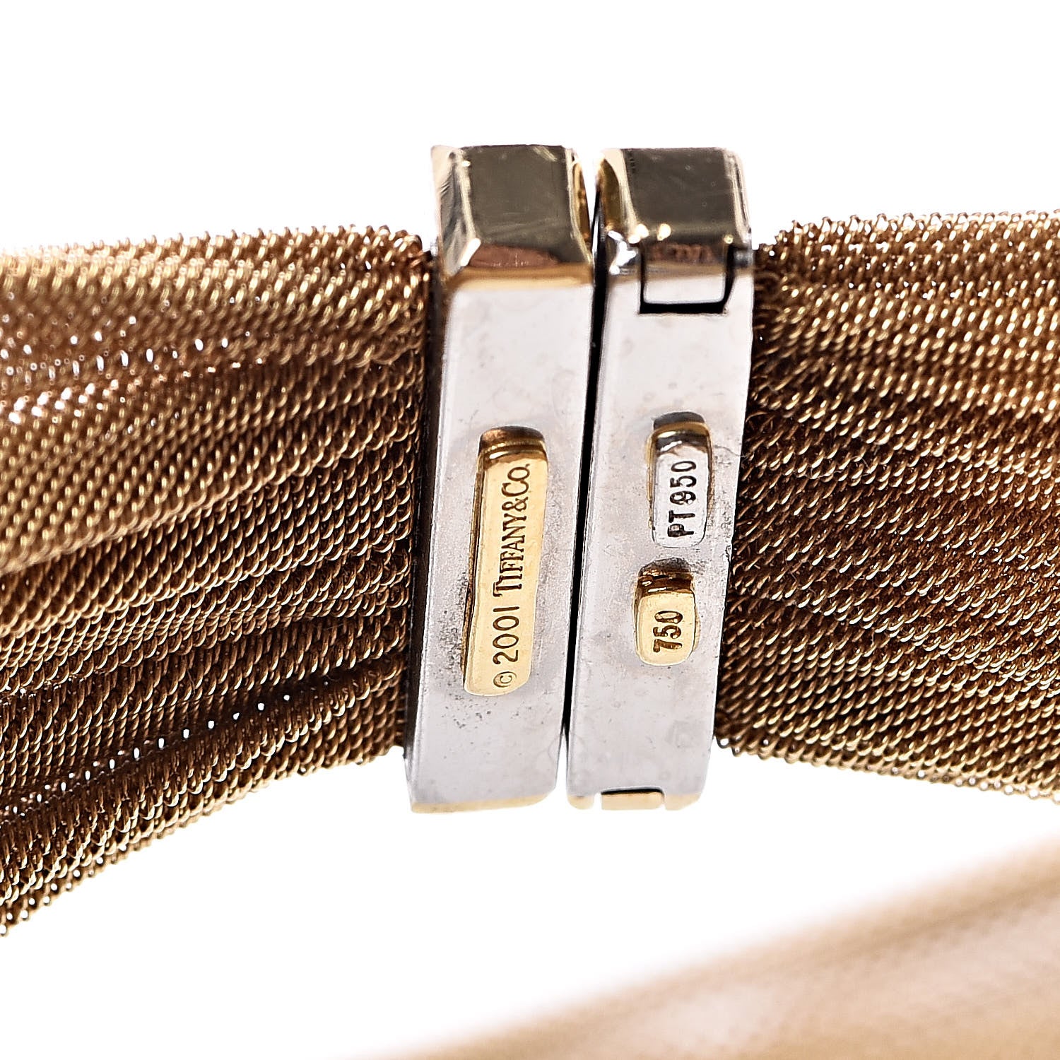 Tiffany 18K Yellow Gold Platinum Diamond Mesh Bracelet 5 of 6