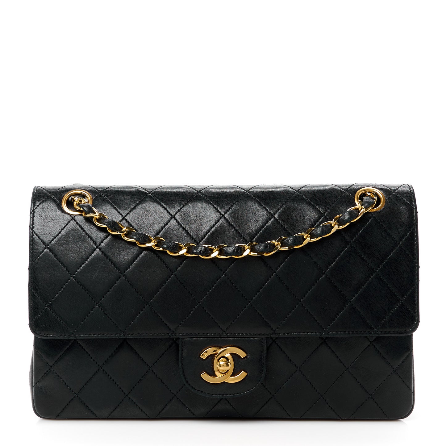 Lambskin Quilted Medium Double Flap Black