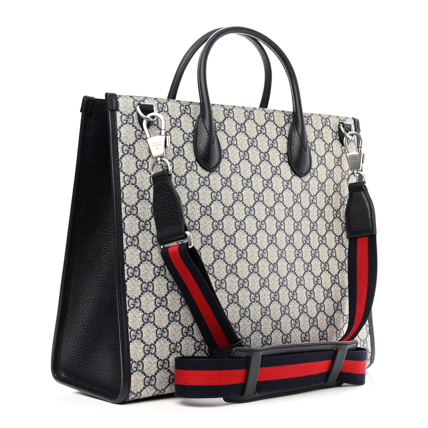 Gucci GG Supreme Monogram Textured Dollar Calfskin Web Medium Retro Interlocking G Tote Bag Beige Blue 3 of 9