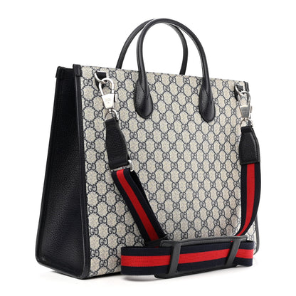 Gucci GG Supreme Monogram Textured Dollar Calfskin Web Medium Retro Interlocking G Tote Bag Beige Blue 3 of 9