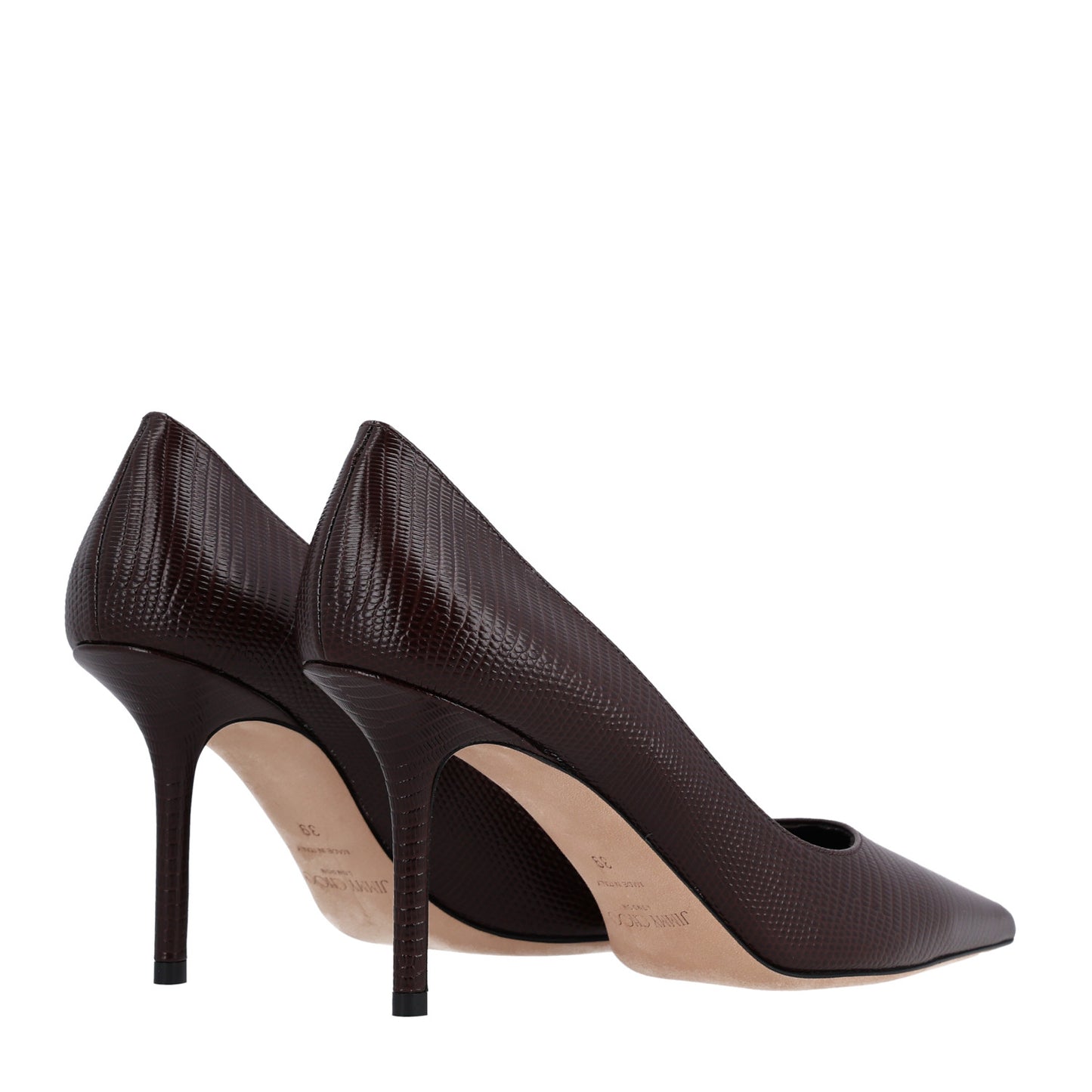 Calfskin Lizard Embossed Romy 85 Pumps 39 Brown