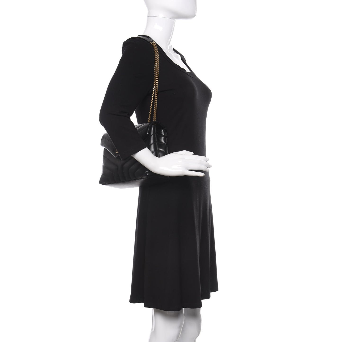 Calfskin Y Quilted Monogram Small Loulou Chain Satchel Black