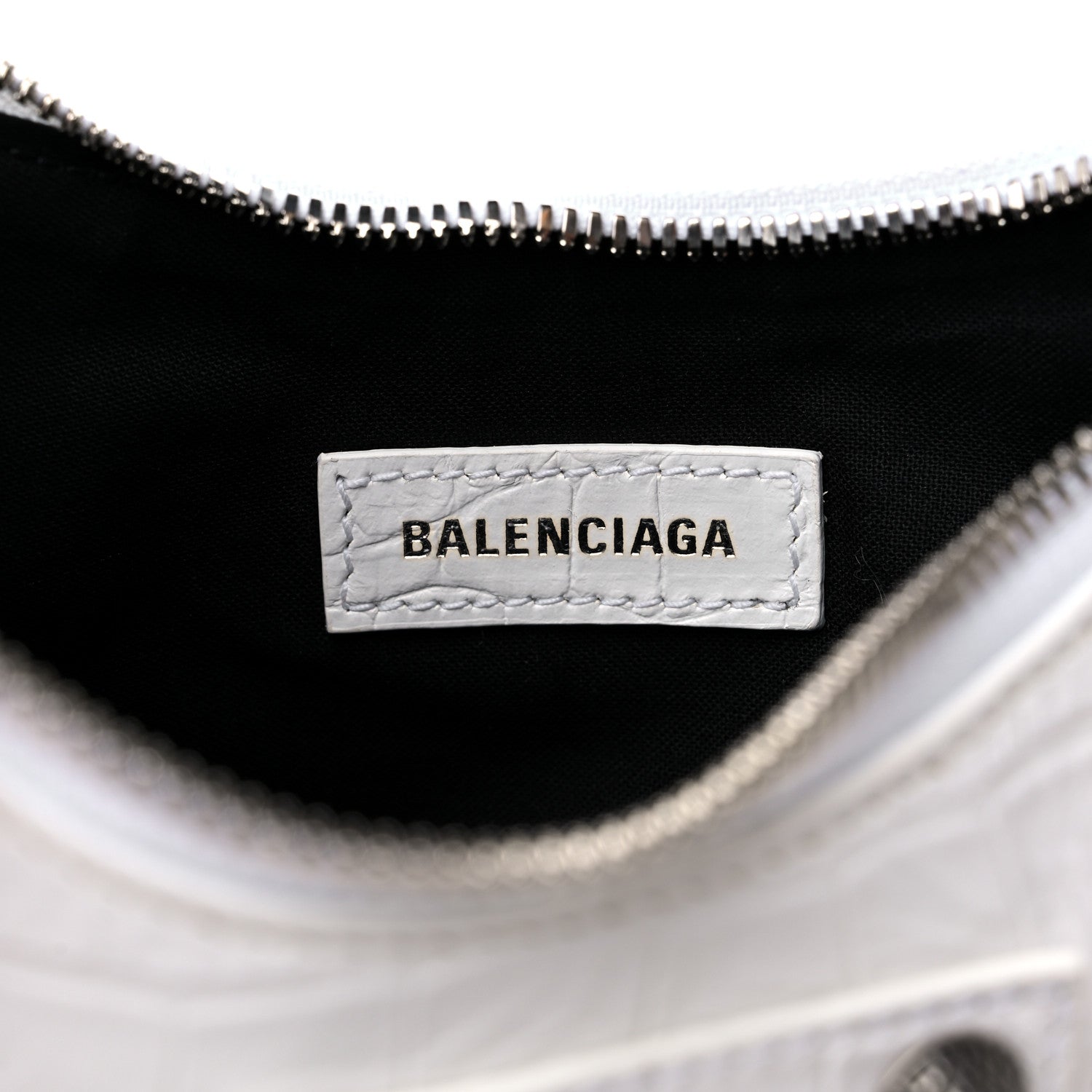 Balenciaga Extra Supple Calfskin Crocodile Embossed Le Cagole Shoulder Bag XS Optic White 8 of 10