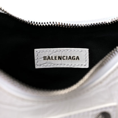 Balenciaga Extra Supple Calfskin Crocodile Embossed Le Cagole Shoulder Bag XS Optic White 8 of 10