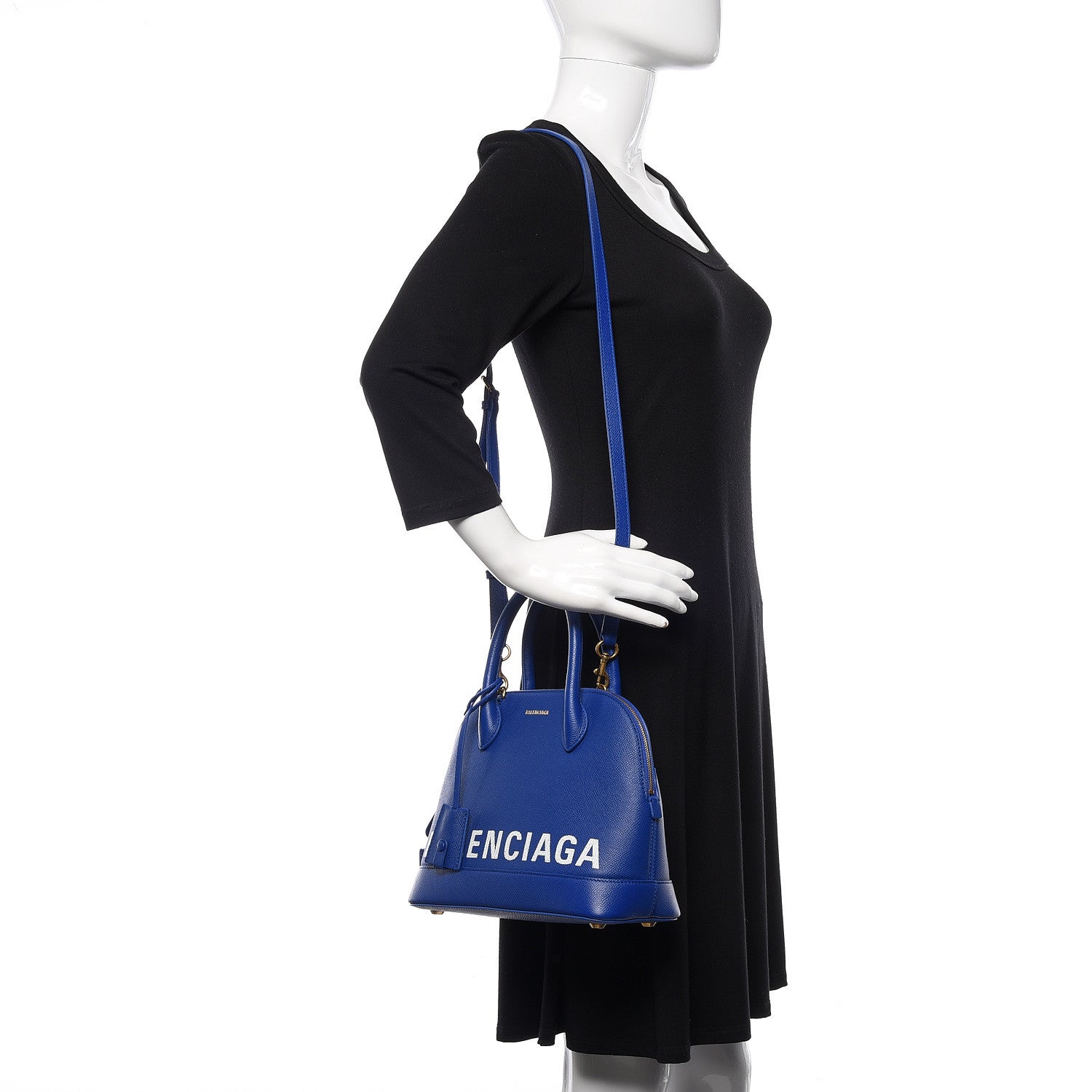 Balenciaga Signature Grained Calfskin Logo S Ville Top Handle Bag Bleu Roi White 2 of 9