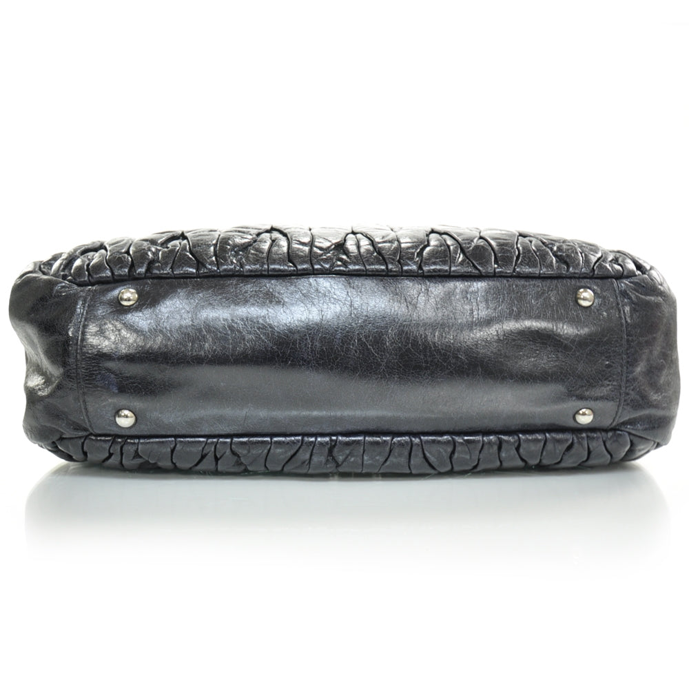 Leather Matelasse Coffer Tote Black