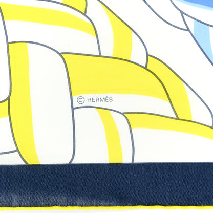 Hermes Cotton Silk Carrick Bend Scarf 100 Jaune Citron White 3 of 5