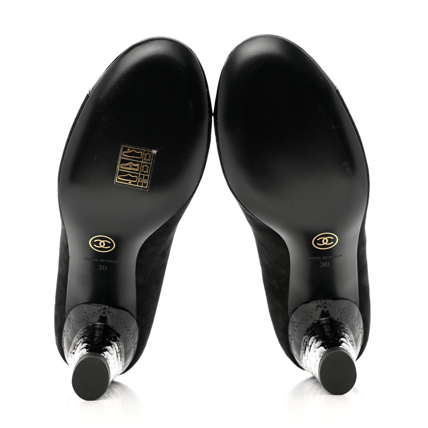 Chanel Kid Suede Patent Calfskin Cap Toe CC Pumps 38 Black 6 of 10