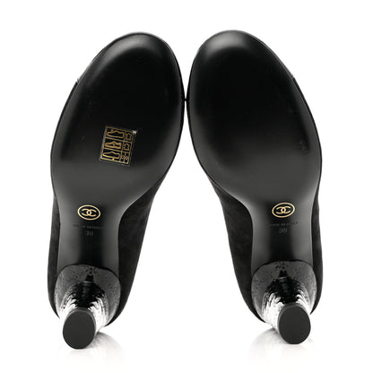 Chanel Kid Suede Patent Calfskin Cap Toe CC Pumps 38 Black 6 of 10