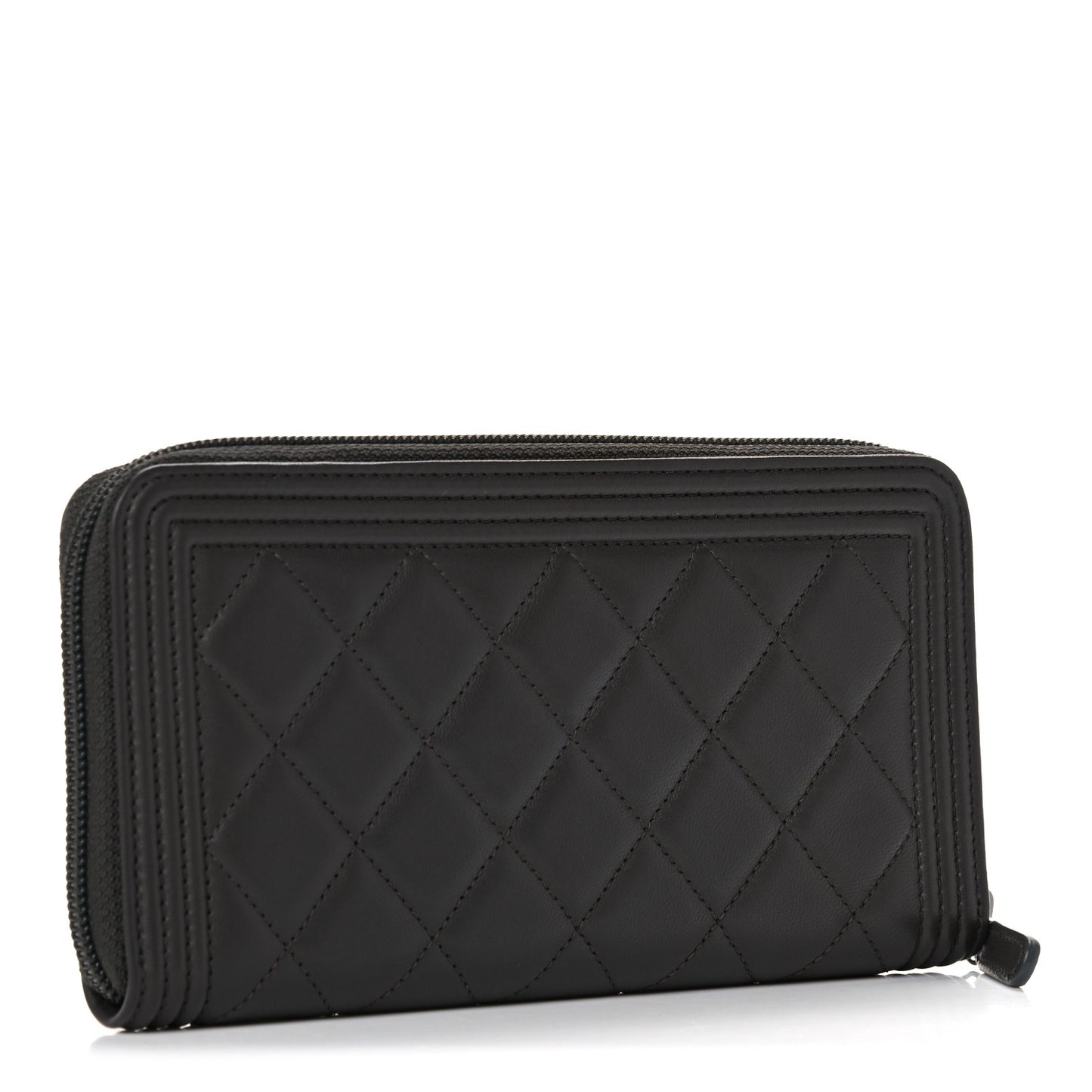 Caviar Quilted Large Boy Zip Around Wallet Grey