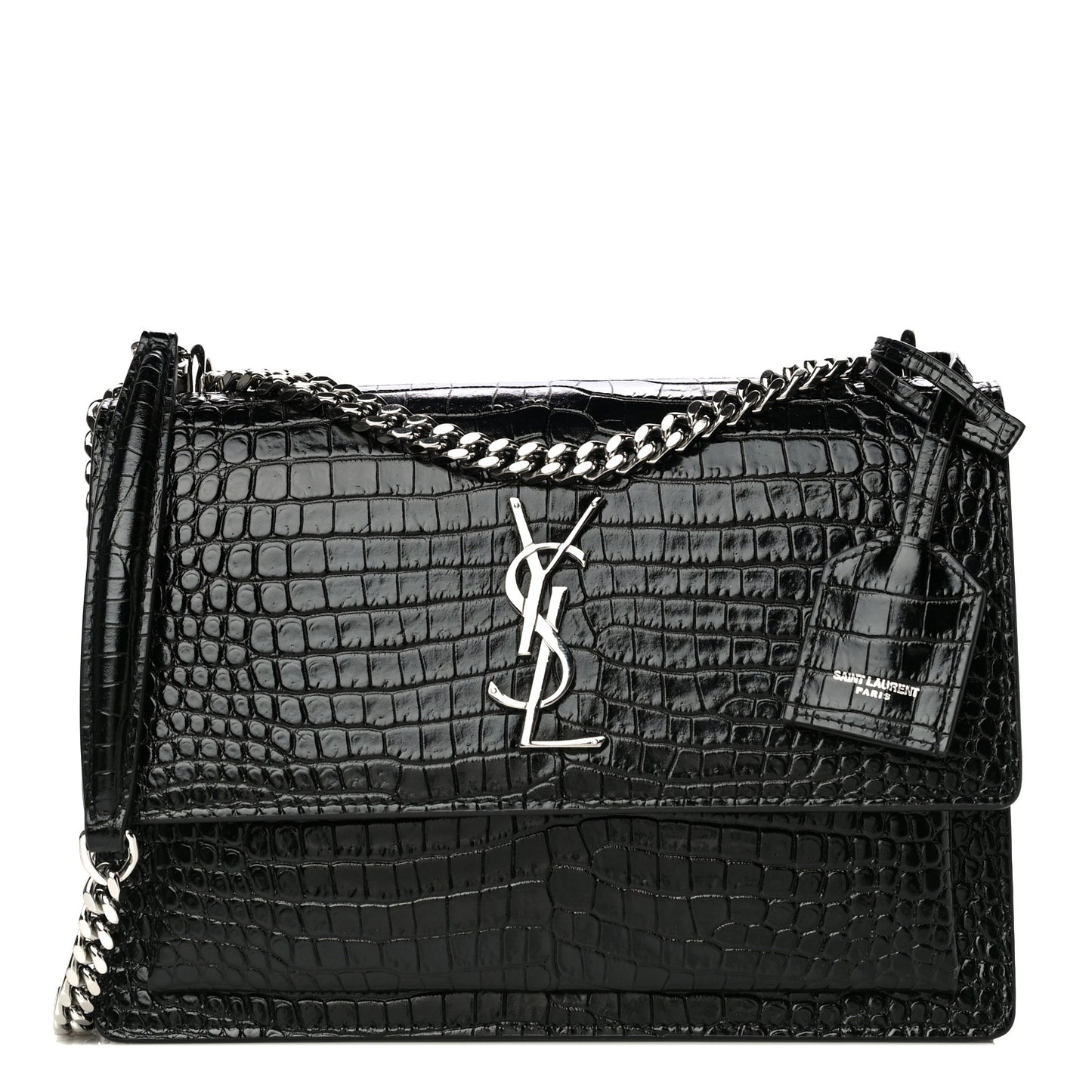 Calfskin Crocodile Embossed Medium Monogram Sunset Black