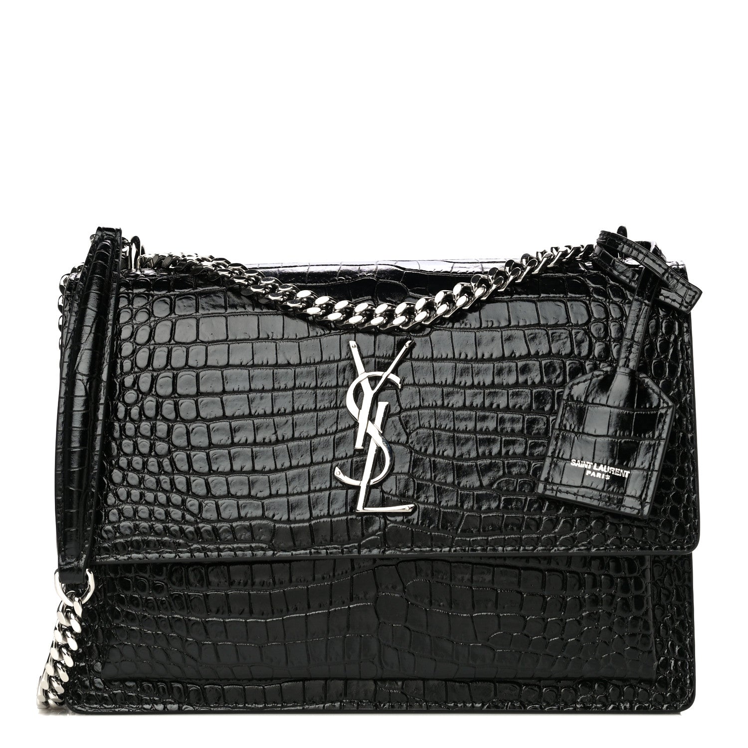 Saint Laurent Calfskin Crocodile Embossed Medium Monogram Sunset Black 1 of 11