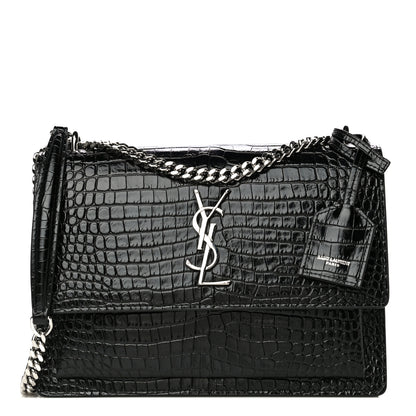 Saint Laurent Calfskin Crocodile Embossed Medium Monogram Sunset Black 1 of 11