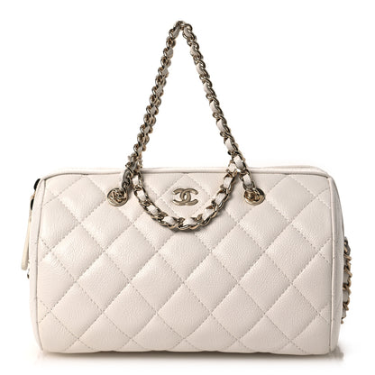 Chanel Caviar Quilted Barrel Clutch With Chain White 1 of 11