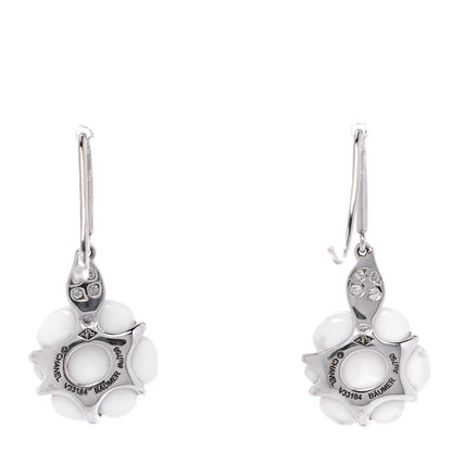 Chanel 18K White Gold Diamond White Agate Camellia Earrings 3 of 5