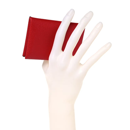 Hermes Epsom Calvi Card Case Rouge Casaque 2 of 9