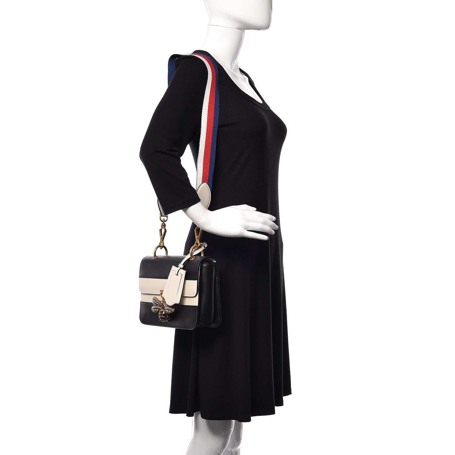 Gucci Calfskin Sylvie Web Queen Margaret Shoulder Bag Mystic White Black 2 of 11