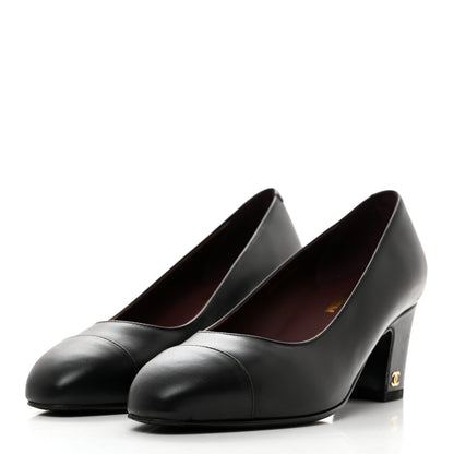 Chanel Lambskin Cap Toe CC Pumps 35.5 Black 3 of 9